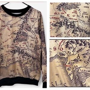 Lord of the Rings Middle Earth Map Sweatshirt Oversized Fantasy Collector Rare